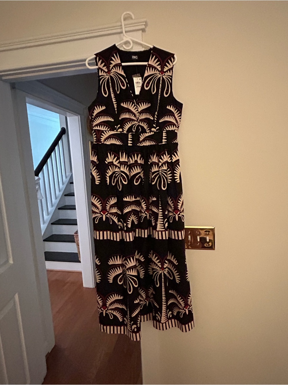 INC International Concepts Black and Cream Sleeveless Maxi Dress